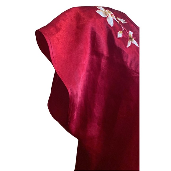 OSCAR DE LA RENTA Vintage 70s Silk Sateen ruby red caftan like v-neck maxi dress - Picture 5 of 14